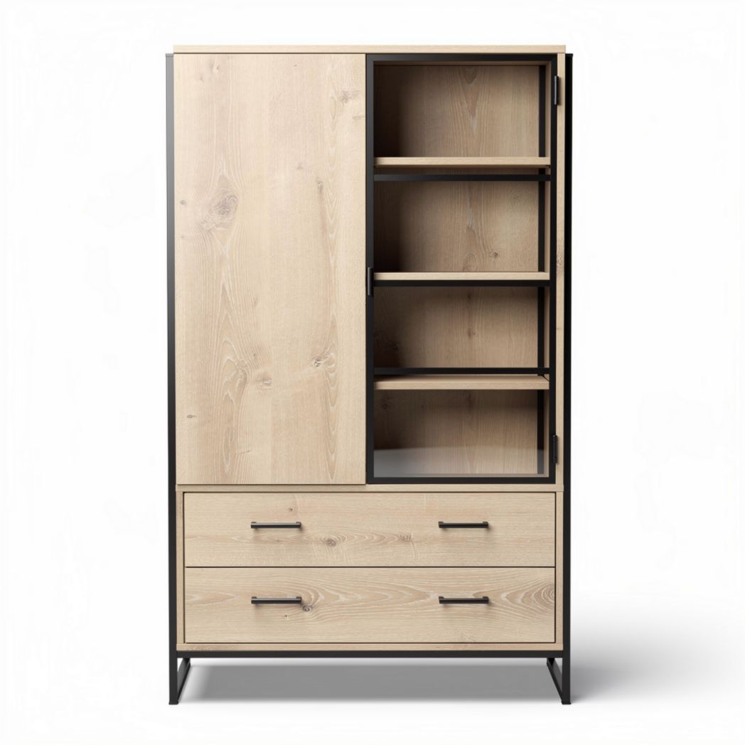 Wooden storage cabinet with metal frame and adjustable shelves 180 x 80 x 40cm