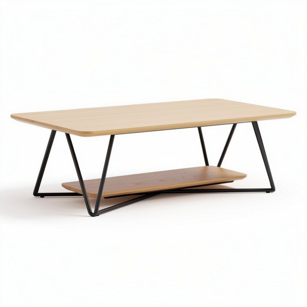 Wood and metal coffee table with lower shelf 120 x 60 x 45cm for living room