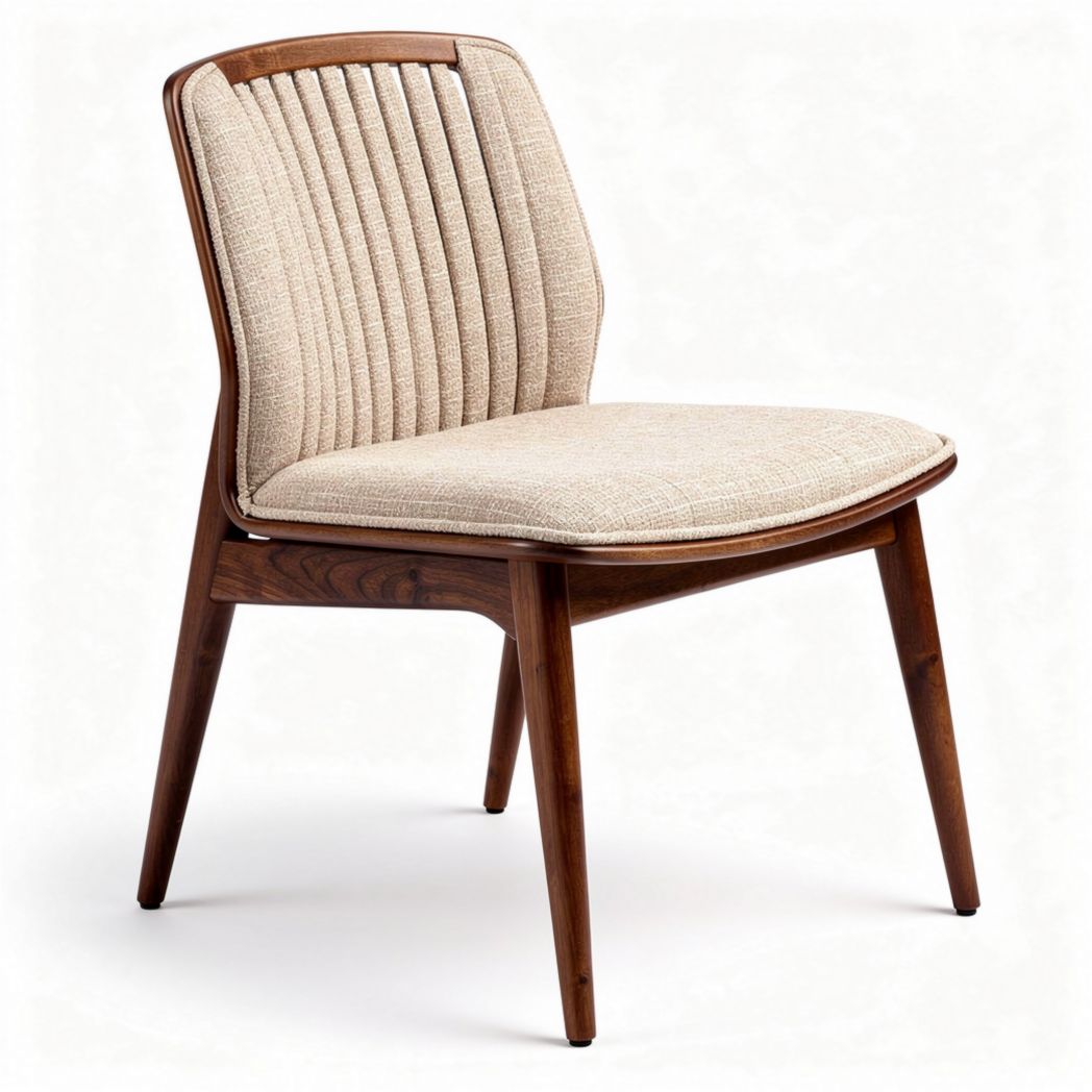 Wooden dining chair with upholstered seat and back in beige fabric 45 x 50 x 85cm
