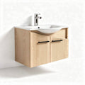 Wall-mounted bathroom vanity with sink in light oak finish 80 x 50 x 45cm