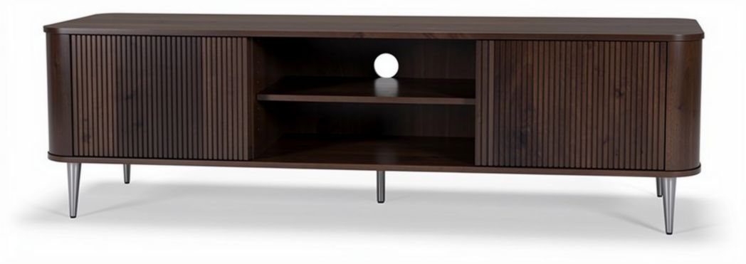 Wooden media console with two storage cabinets and open shelf 150 x 40 x 50cm
