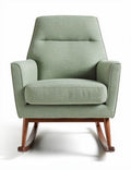 Rocking chair in light green fabric with wooden base 75 x 80 x 90cm