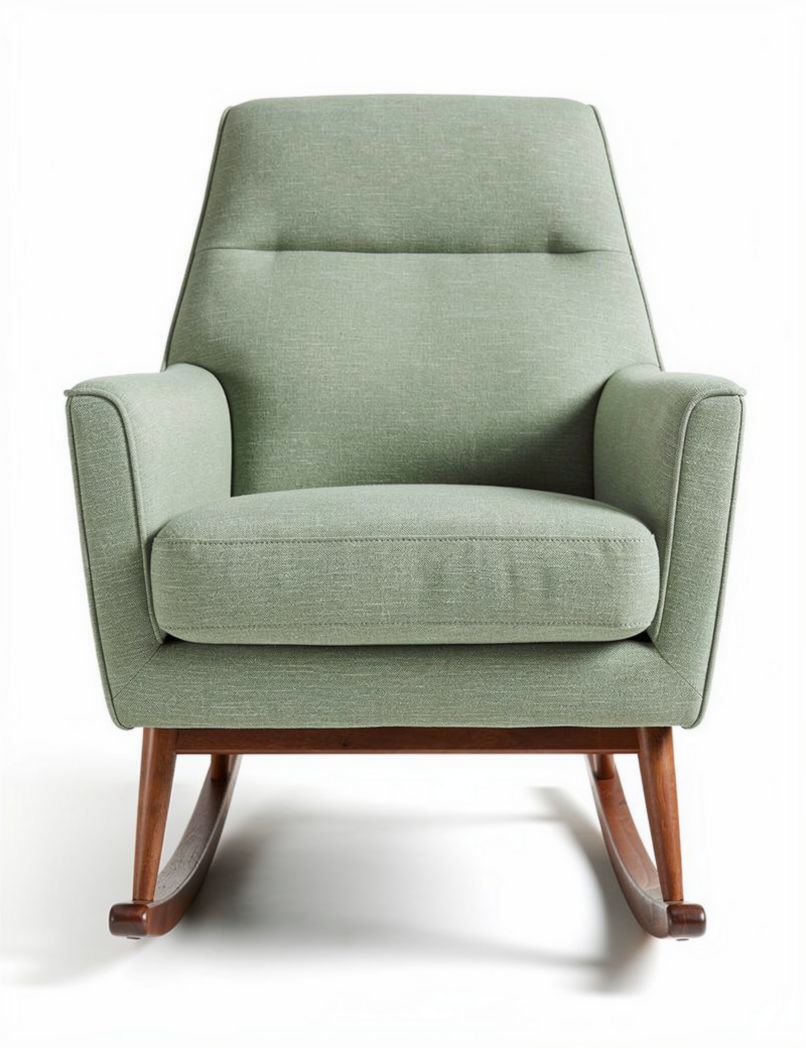 Rocking chair in light green fabric with wooden base 75 x 80 x 90cm