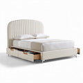 Upholstered bed with storage drawers in cream fabric 200 x 160 x 100cm