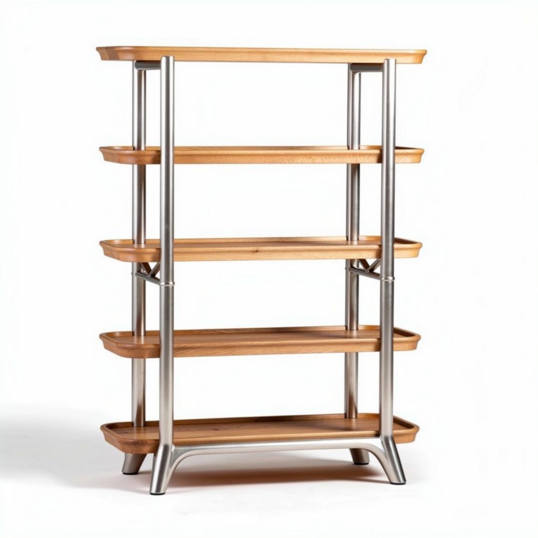 Wooden shelving unit with metal frame 80 x 30 x 150cm for storage and display