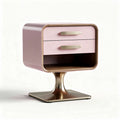 Modern pink bedside table with two drawers and metal base 40 x 40 x 50cm