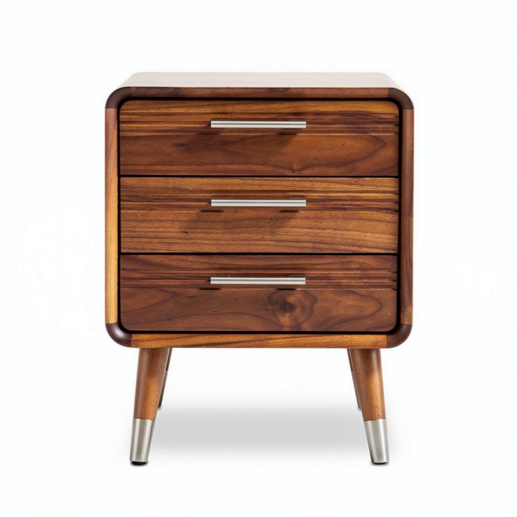 Modern wooden nightstand with three drawers and metal legs 45 x 40 x 60cm