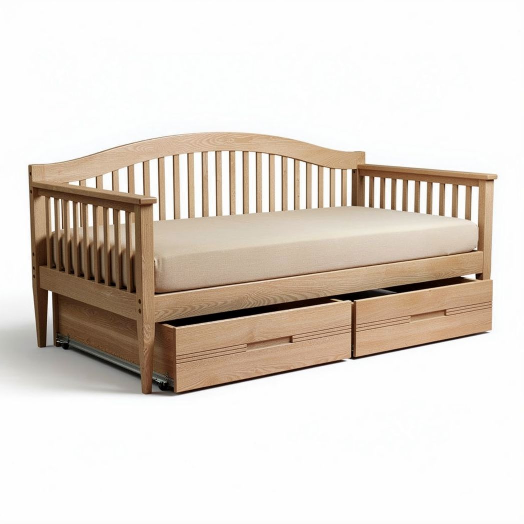 Wooden daybed with two storage drawers and removable mattress 200 x 90 x 80cm