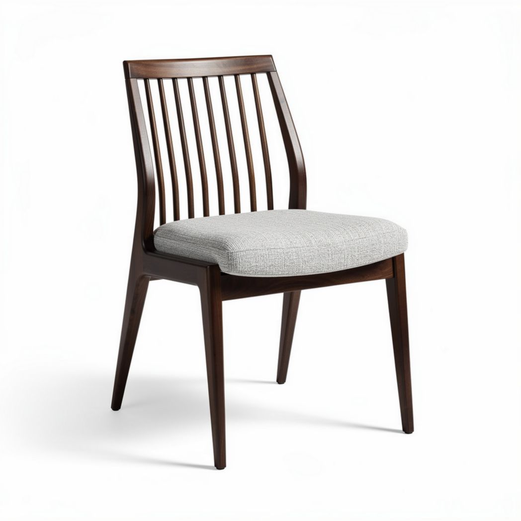 Wood dining chair with fabric cushion and slatted back design 45 x 45 x 85cm